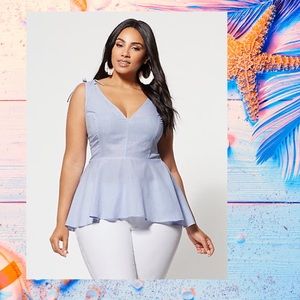 FASHION TO FIGURE SHOULDER TIE PEPLUM TOP SIZE 3